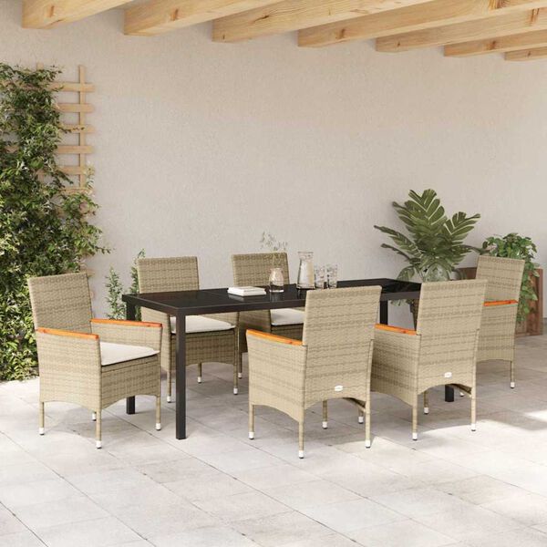 vidaXL Garden Dining Set with Cushion 7 pcs Beige Poly Rattan