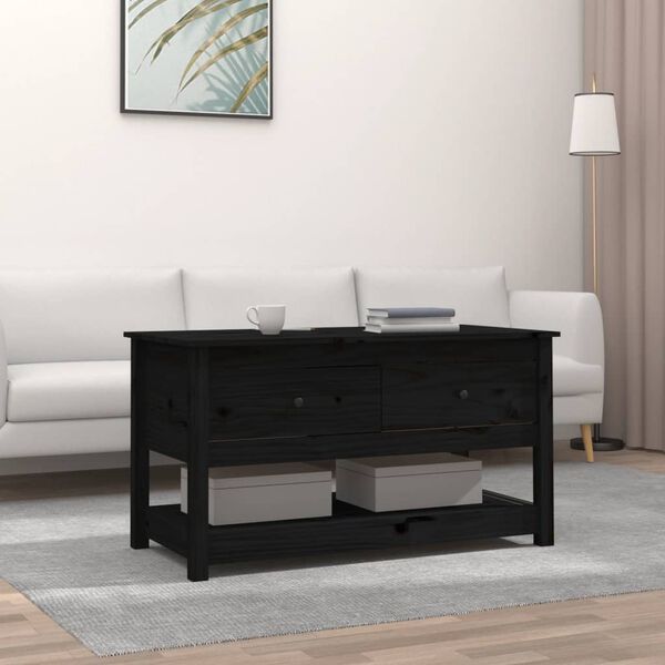vidaXL Coffee Table Black Solid Pine Wood Medium Storage Coffee Table