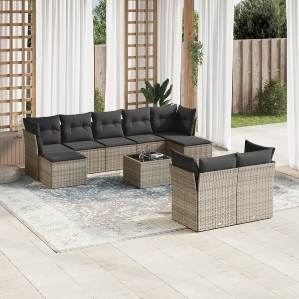 vidaXL Garden Sofa Set Dark Grey PE Rattan Medium to Large Outdoor Set