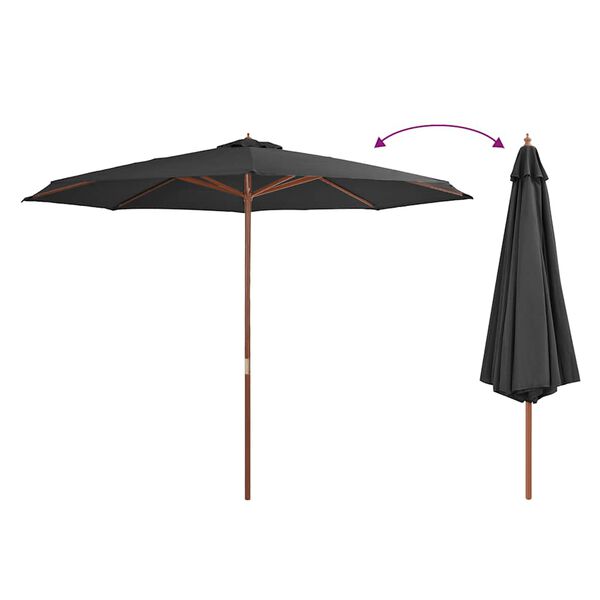 vidaXL Garden Parasol Anthracite Polyester, Wooden Pole Large