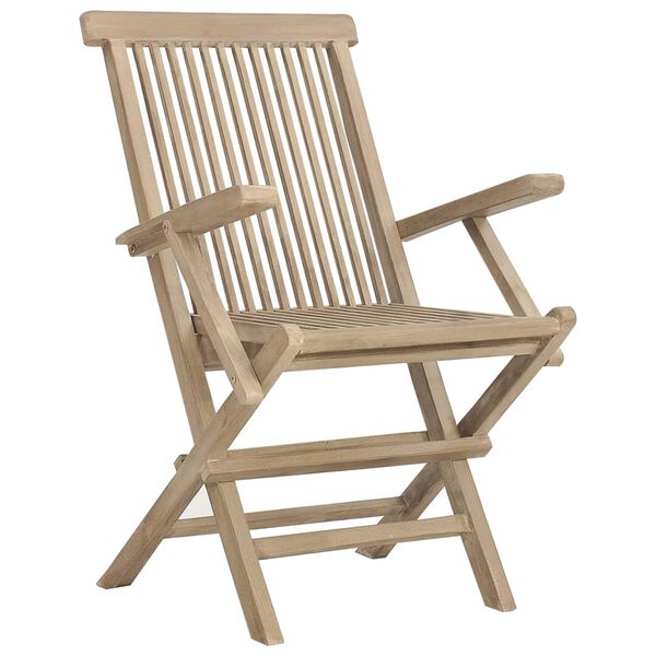 vidaXL Folding Garden Chair Set of 4 Grey Solid teak wood Standard
