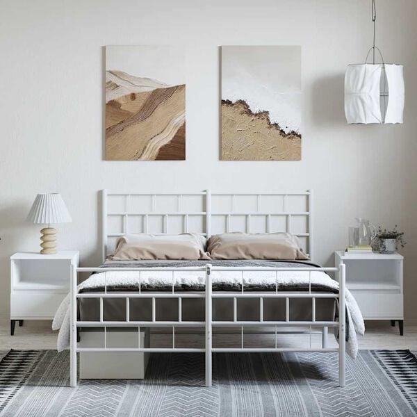 vidaXL Metal Bed Frame White Powder-Coated Steel 53.1x74.8 in Bed Frame