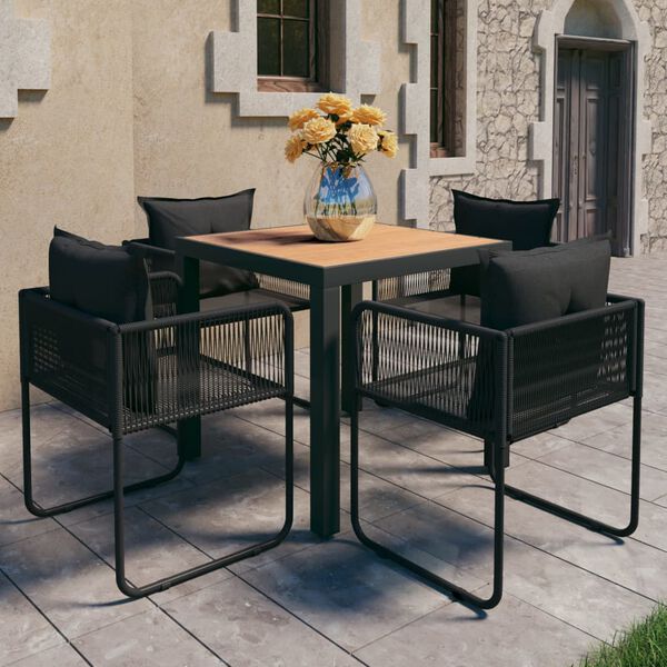vidaXL 5 Piece Patio Dining Set PVC Rattan Black and Brown