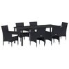 vidaXL Garden Dining Set with Cushion 7 pcs Black Poly Rattan