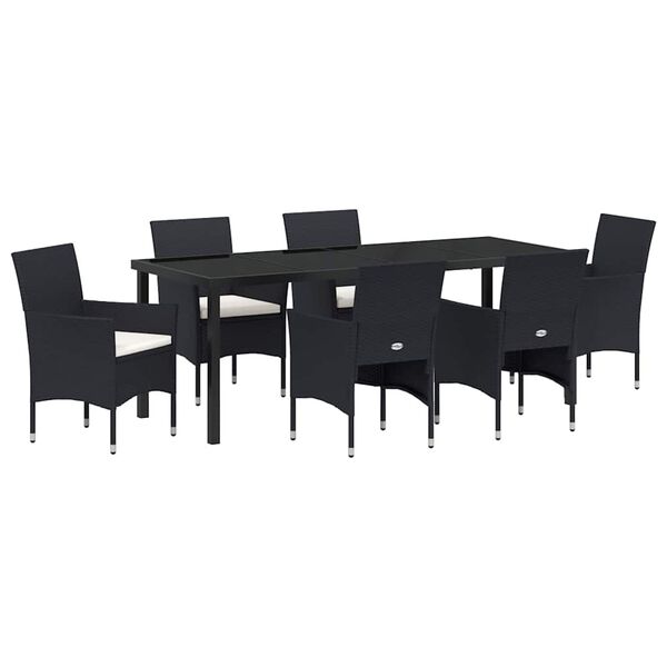 vidaXL Garden Dining Set with Cushion 7 pcs Black Poly Rattan