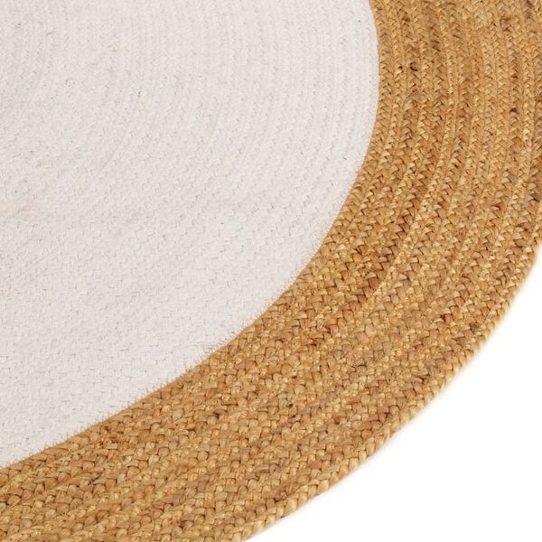 vidaXL Area Rug White and Natural Jute and Cotton Diameter 35.4 in