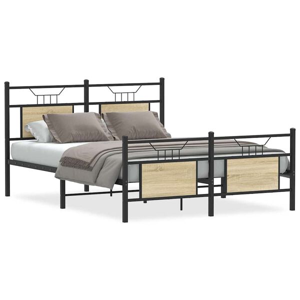 vidaXL Bed Frame Sonoma oak Engineered wood, steel King Size Bed Frame