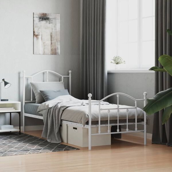 vidaXL Bed Frame White Powder-Coated Steel Single Bed Frame