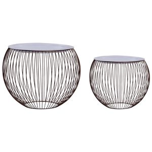 vidaXL Coffee Table Set of 2 Gold, White Metal, MDF Large, Small