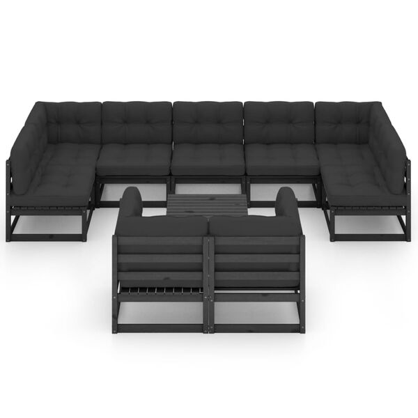 vidaXL Garden Lounge Set Black Solid pinewood, fabric (100% polyester)