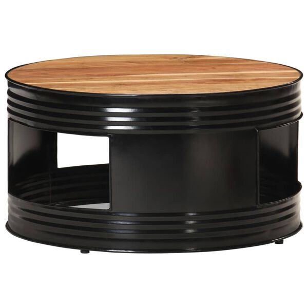 vidaXL Coffee Table Black Solid Acacia Wood Medium Round