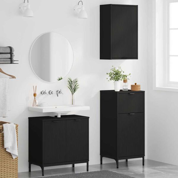 vidaXL Bathroom Furniture Set with Drawer 3 pcs Black Engineered wood
