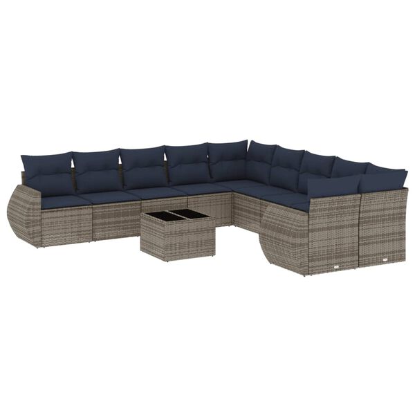 vidaXL 11 Piece Garden Sofa Set with Cushions Grey Poly Rattan