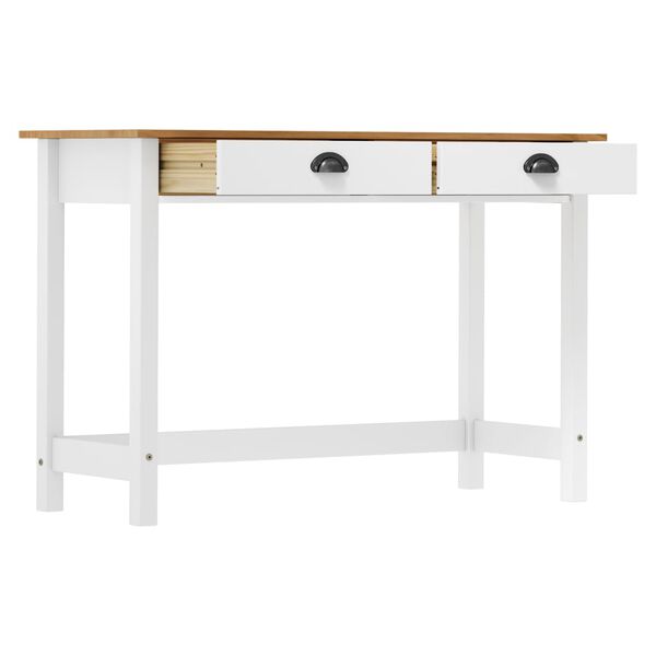 vidaXL Console Table White and Natural Solid Pine Wood Compact Storage
