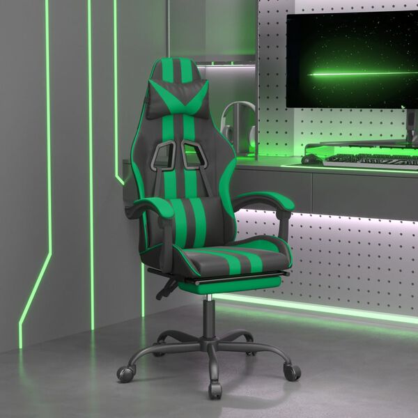 vidaXL Gaming Chair with Footrest Black and Green Faux Leather