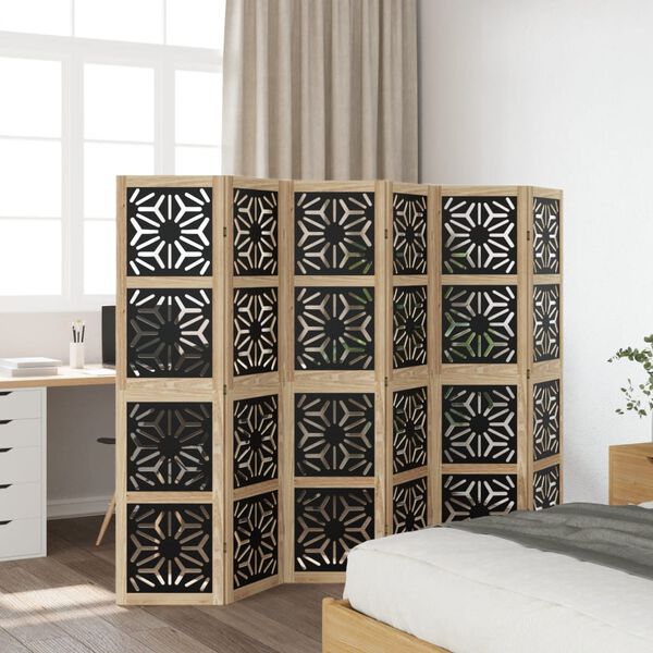 vidaXL Room Divider 6 Panels Brown and Black Solid Wood Paulownia