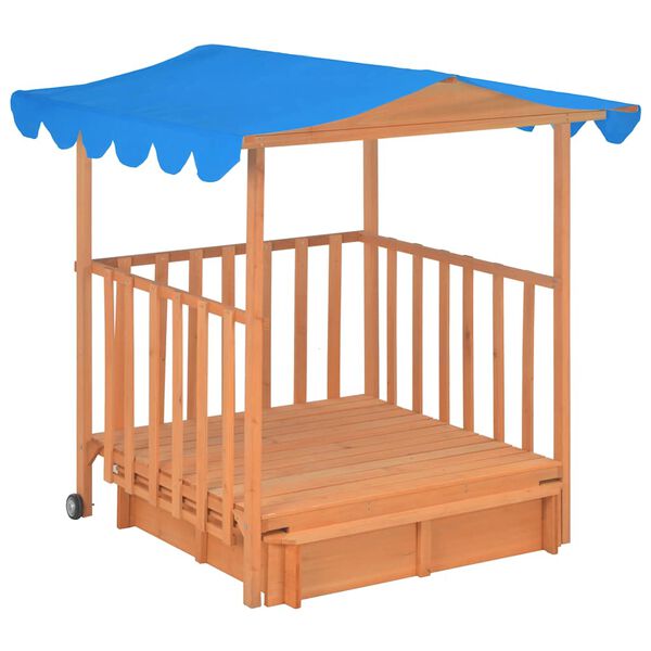 vidaXL Playhouse With Sandbox Natural with blue roof Fir wood Medium