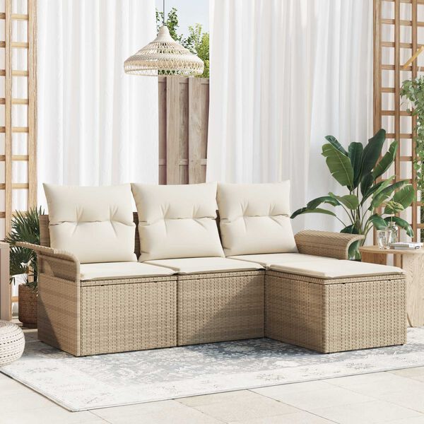 vidaXL Sofa Set with Cushion 4 pcs Beige Poly Rattan