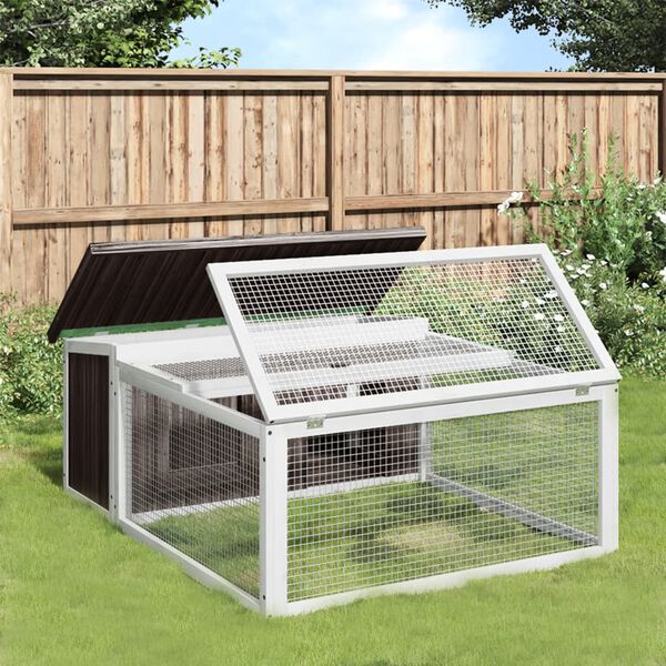 vidaXL Rabbit Hutch Grey Solid pine wood, plywood, wire mesh