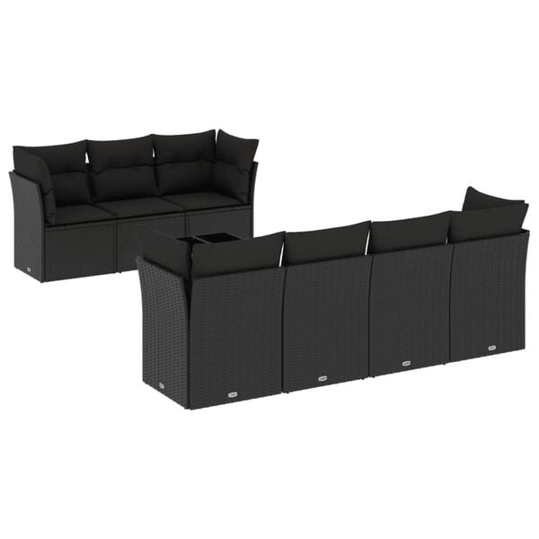 vidaXL Garden Sofa Set Black Poly Rattan Medium Removable Covers