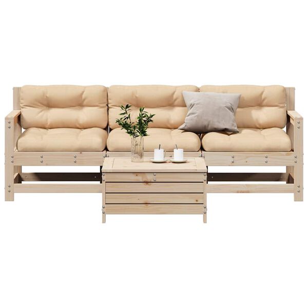 vidaXL 4 Piece Patio Lounge Set with Cushions Solid Wood Pine