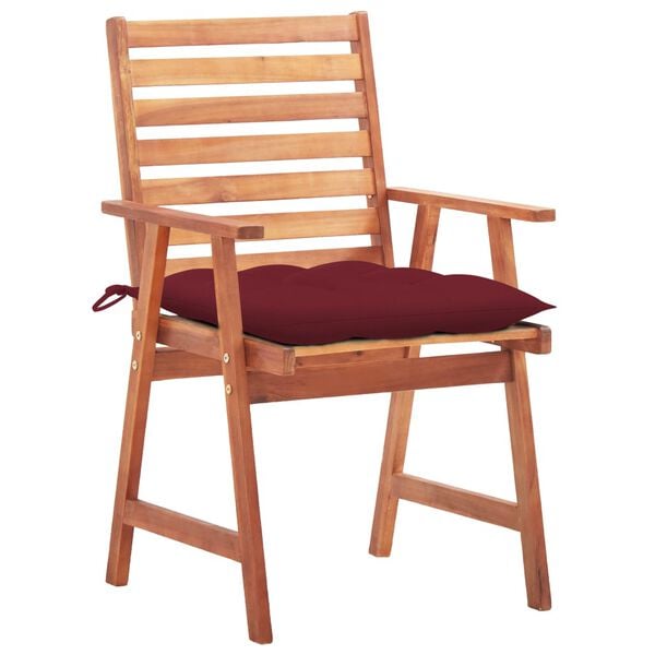 vidaXL Patio Chair Set of 3 Wine Red Acacia Wood and Polyester Standard