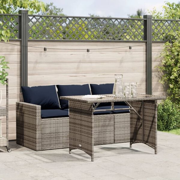 vidaXL Garden Dining Set Grey Poly Rattan 3-seater