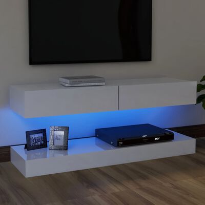 vidaXL TV Stand with LED Lights High Gloss White 47.2"x13.8"
