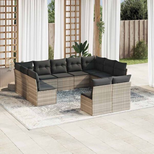 vidaXL Garden Sofa Set Light Grey PE rattan 11 Piece Modular