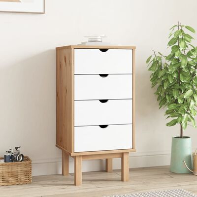 vidaXL Drawer Cabinet OTTA Brown&White 18.1"x15.6"x35.4" Solid Wood Pine