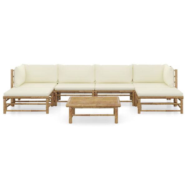 vidaXL Garden Lounge Set Cream White Bamboo, Polyester Modular