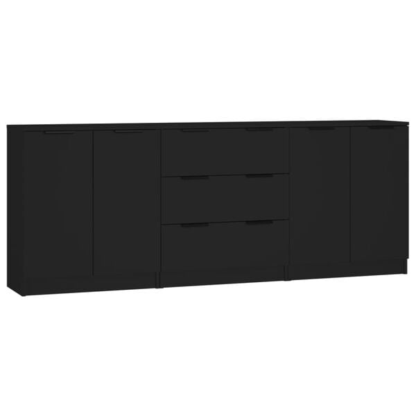 vidaXL Sideboard Set of 3 Black Engineered Wood Medium Sideboard