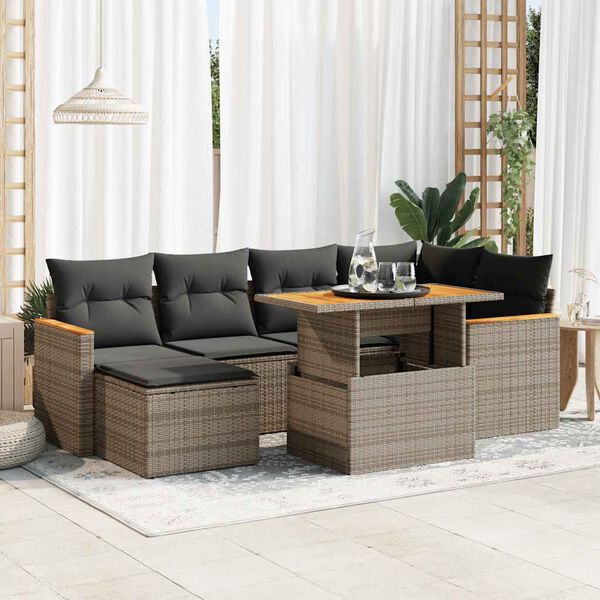 vidaXL Garden Sofa Set Grey PE rattan 7 Piece Adjustable Feet