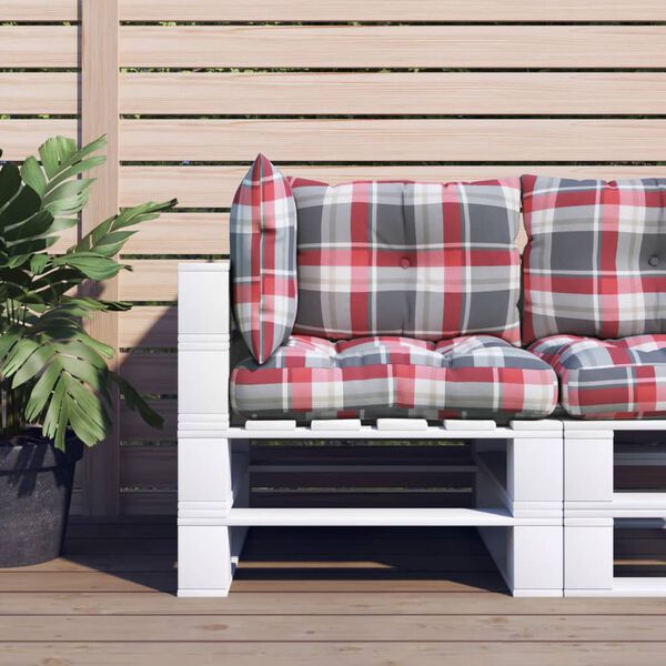 vidaXL Pallet Cushion Set of 3 Red check pattern 100% Polyester Standard