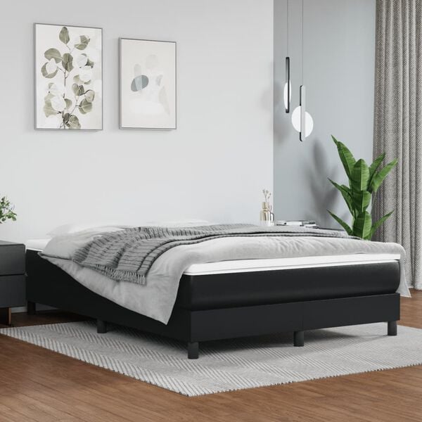 vidaXL Bed Frame Black Faux leather, plywood, engineered wood Double
