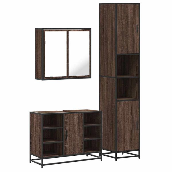 vidaXL Bathroom Furniture Set Brown Oak Engineered wood, metal, glass