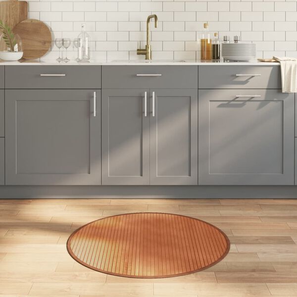 vidaXL Rug Brown Bamboo, Polypropylene 31.5 inches Diameter Rug Round
