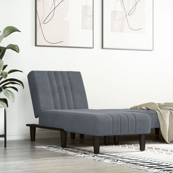 vidaXL Chaise Lounge Dark Grey Velvet (100% polyester), Plywood One Size