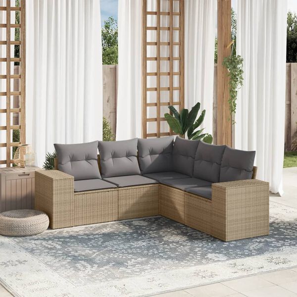vidaXL Garden Sofa Set Beige, Light Grey PE Rattan, Polyester, Steel Large