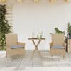 vidaXL 3 Piece Bistro Set with Cushions Beige Poly Rattan and Glass