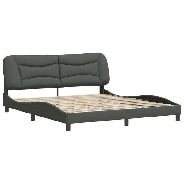 vidaXL Bed Frame Dark Gray Polyester, Solid Pine Wood, Plywood King