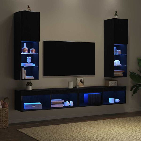 vidaXL TV Cabinet 2 pcs Black 12.01 x 11.81 x 40.16 in Engineered Wood