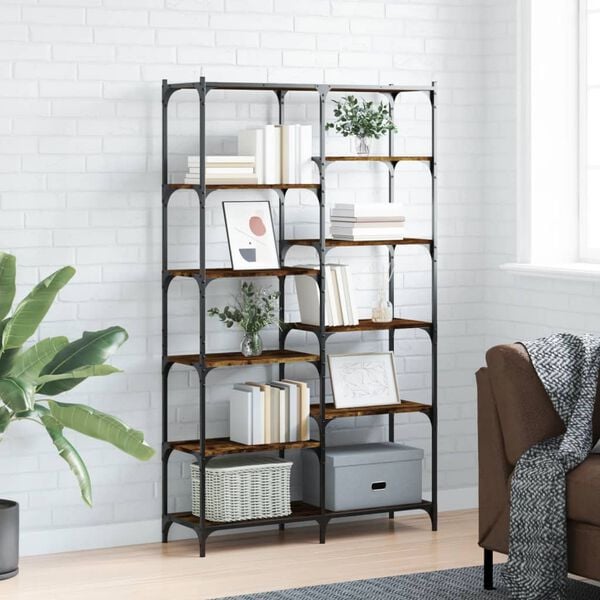 vidaXL Bookshelf Smoked oak Engineered wood, iron 39.4 x 12.6 x 67.0 in