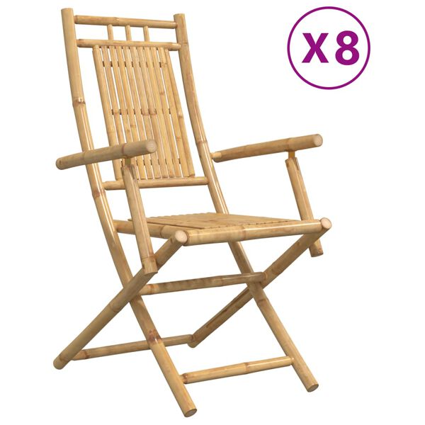 vidaXL Garden Chair Set of 8 Natural Bamboo Medium Foldable Rustic