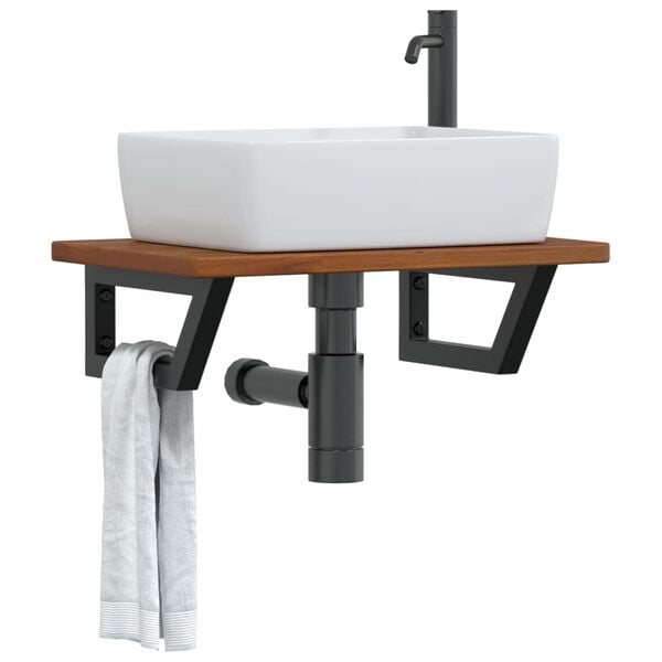 vidaXL Basin Shelf Wall Mounted Steel and Solid Wood Oak