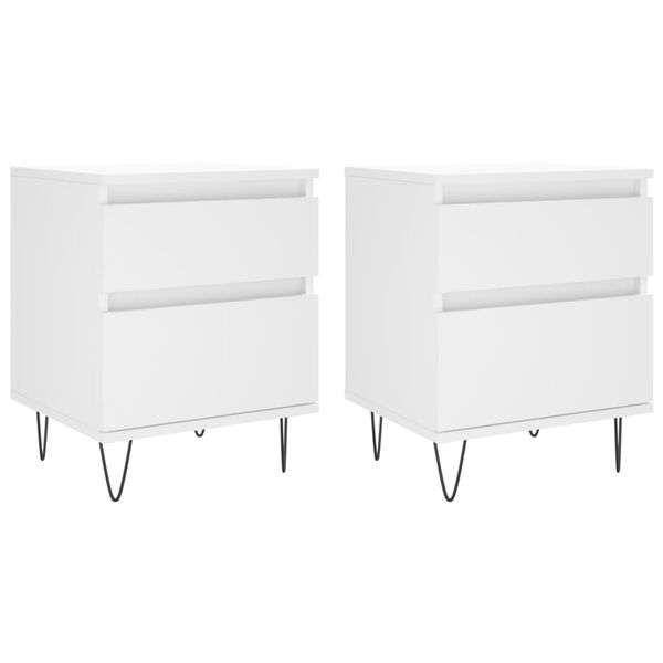 vidaXL Bedside Cabinet Set of 2 White Engineered wood, metal Medium