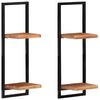 vidaXL Wall Shelf Set of 2 Natural wood and black Solid Acacia wood, Steel