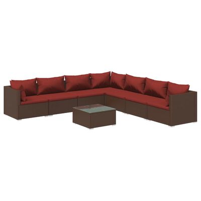 vidaXL 8 Piece Patio Lounge Set with Cushions Poly Rattan Brown