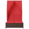 vidaXL Double Sun Lounger with Roof and Curtains Brown Poly Rattan