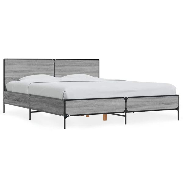 vidaXL Bed Frame Gray sonoma Engineered wood, Metal, Plywood King Size